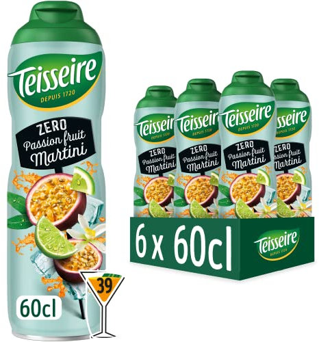 Teisseire Passion Fruit Martini Zero – Pour boissons rafraîchissantes sans alcool au goût authentique du cocktail Martini Maracuaja, 6 x 600 ml