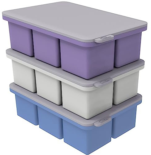Mossime Large Ice Cube Moulds - 3 Packs Extra Large Ice Cube Tray with Lid, 2 Inch Easy Release Silicone Ice Cube Trays, BPA Free Big Ice Cube Mould for Whiskey & Cocktail Square Ice Cubes