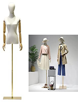 Weibliche Schneiderpuppen,Schneider Mode schneiderpuppe,Kleidung Manikins Display Ständer mit Kopf,Holzarmen und quadratischem Sockel,Fenster Kleid Manikins für das Nähen von Kleidung,Höhenverstellb