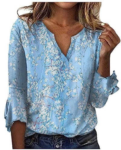 TIMEMEAN Hauts pour Femmes Décontractés Printemps Manches 3/4 Chemise Femme Carreaux Rouge Chemise Ajustee Blouse Bleu Marine Femme T-Shirt Femme Blanc Chemisier Femme Soie Top Doré Femme Tunique