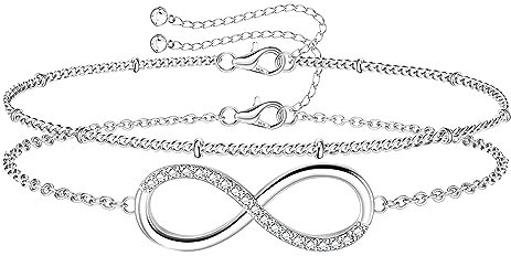Krfy Armband Silber 925 Damen Verschluss Charm Unendlichkeit Armband 14 Karat Weißgold Armband Damen Silber Massiv Diamantschliff Armkette Damen Silber Verstellbare Silberarmband