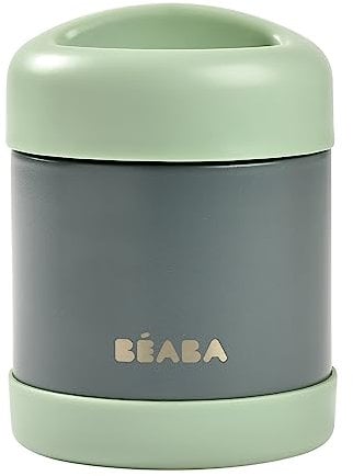 BÉABA, Portion de Conservation Repas Bébé/Enfant, Inox, Isotherme, Conserve Chaud/Froid Aliments, Double parois, 100% hermétique, 300 mL (Mineral grey/Sage green)