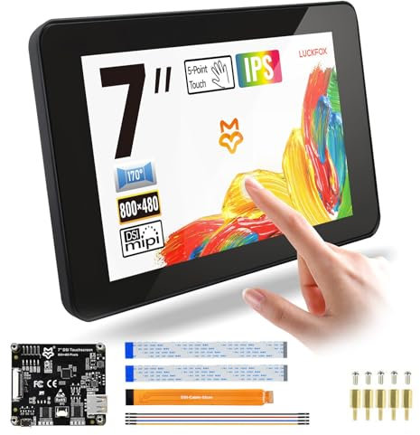 LUCKFOX DSI Capacitive 7 inch Touch Screen with Case Support 3D Printing for Raspberry Pi Screen 800x480 Pixels 170°Wide Viewing Angle for Raspberry Pi Display IPS Screen for Core3566, VisionFive2