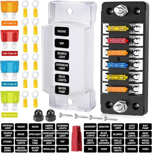 Greluma 1 pièce Bloc de fusibles à lame marine à 6 voies avec bus négatif ATC/ATO Boîte à fusibles automobile étanche Panneau de support de circuit standard pour bateau yacht véhicule