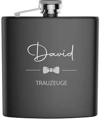 FORYOU24 Edelstahl Flachmann mit Gravur Trauzeuge Fliege Geschenk für Papa Opa Onkel Freund zu Weihnachten, Geburtstag