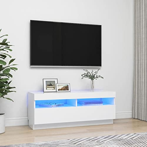 TANZEM TV-Schrank mit Weiß 100x35x40 cm, TV Lowboard, Fernsehschrank, Fernsehtisch, Fernseher Schrank, TV Sideboard, TV Board, TV Cabinet, TV Bank, TV Kommode
