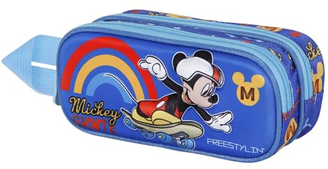 Disney Micky Maus Freestyle-3D Doppelfedermäppchen, Blau, 22 x 9,5 cm