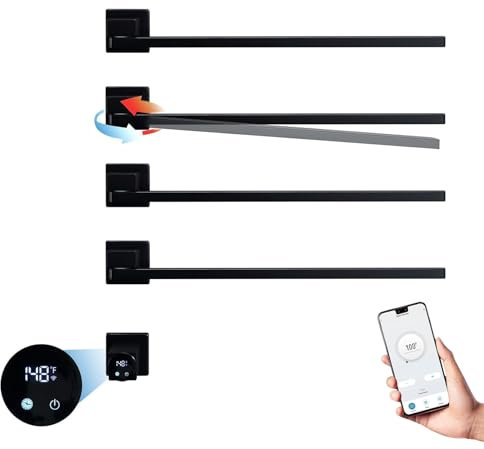 Badheizkörper Elektrisch, Handtuchheizkörper Elektrisch 75W 51x70cm Intelligente WiFi Handtuchwärmer, 180° Drehung Anthrazit Handtuchtrockner mit Timer (Schwarz)