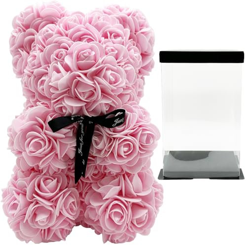 SECALIFE Rose Bear, Rose Teddy Bear, Rose Flower Bear, Artificial Flowers Rose Bear Gifts for Women, Valentines Day Gifts Birthday Gifts for Girlfriend, for Mom, Light Pink