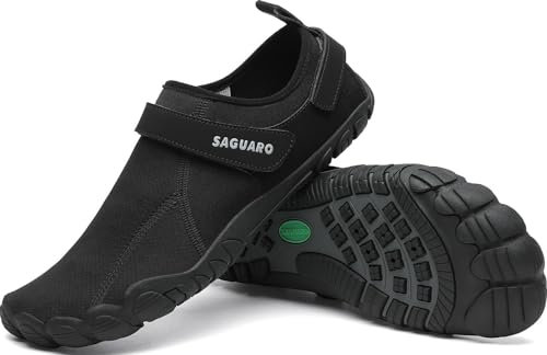 SAGUARO Badeschuhe Damen Herren Wasserschuhe Schwimmschuhe Schnelltrocken Aquaschuhe Strandschuhe Leicht Neoprenschuhe Surfschuhe rutschfeste Tauchschuhe Wassersportschuhe Rosine Schwarz Gr.43 EU