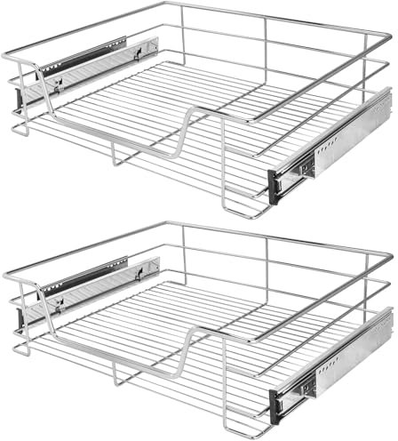 Bambelaa! 2er Set Teleskopschublade 50cm Zum Nachrüsten Küche Schublade Für Küchenschränke Aufbewahrungskorb Schublade Einbau Teleskop Korb Aus Metall (verchromt)