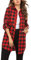 Hotouch Damen Kariertes Hemd Karo Bluse Casual V-Ausschnitt Oberteile Knöpfen Hemdjacke Langarmshirt Oktoberfest Hemdbluse Tunika Tops Rot L