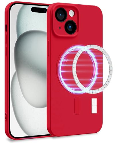 MyGadget Coque Silicone [ Compatible avec MagSafe ] pour iPhone 15 - Case TPU Souple & Soft avec Doublure Microfibre - Cover Protection Extra Fine & Légère Rouge