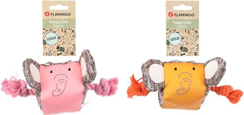 Flamingo - Spielzeug für Welpen wie Labrador, Beagle, Bulldogge und Border Collie - Britty Elefant mit Seil, Langlebig und Unterhaltsam