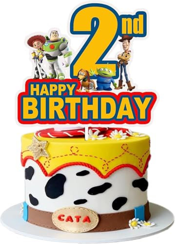 Happy Birthday Tortendeko Cake Topper 2. Geburtstag Cartoon Kuchendeko für Jungen Mädchen Geburtstagsparty, Thema Party, Jubiläum