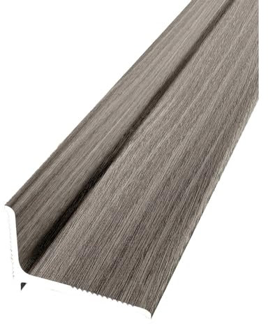 PROVISTON | Abschlussprofil | Breite: 21 mm | Höhe: 2 mm | Länge: 2700 mm | Aluminium Pulverbeschichtet | Wandabschlussprofil | Gerillt | Eiche grau | Selbstklebend