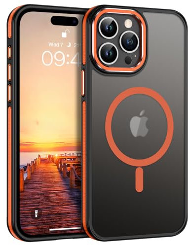 VENINGO Magnetic for iPhone 15 Pro Max Case, Compatible with MagSafe Matte Translucent Shockproof Protective Women Man Girls Case with Side Grippy Stripes for iPhone 15 Pro Max,Orange