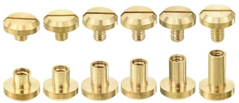 sourcing map 12Pcs Brass Chicago Screw, 4/5/6/7/8/10mm Concave Leather Rivets Belt Screw Binding Stud Nail Rivets Fasteners for Leathercraft Belt Jean DIY