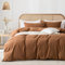 Freyamy Baumwolle Bettwäsche 135x200cm 4teilig Karamell Uni Baumwolle Renforce Bettwäsche Set Unifarben Leinenoptik Elegant Deckenbezug 2 Bettbezug mit Reißverschluss und 2 Kissenbezug 80x80cm