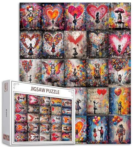 Banksy Girl Street Pop Art Jigsaw Puzzle 1000 Stück Puzzles für Erwachsene Bunte Ballon Puzzles für herausfordernde Familie Aktivität Spiele DIY Puzzle für Home Wall Decor Geschenke 20x27 Zoll