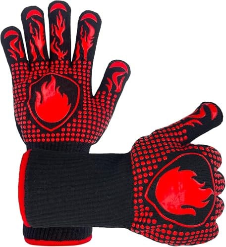 BBQ Handschuhe, 800℃/800.0 °C Extrem Hitzebeständige Ofenhandschuhe, Hitzebeständige Handschuhe, Silikon Ofenhandschuhe mit Fingern, rutschfeste Silikon Kochhandschuhe für Grillen, Grillen, Kochen