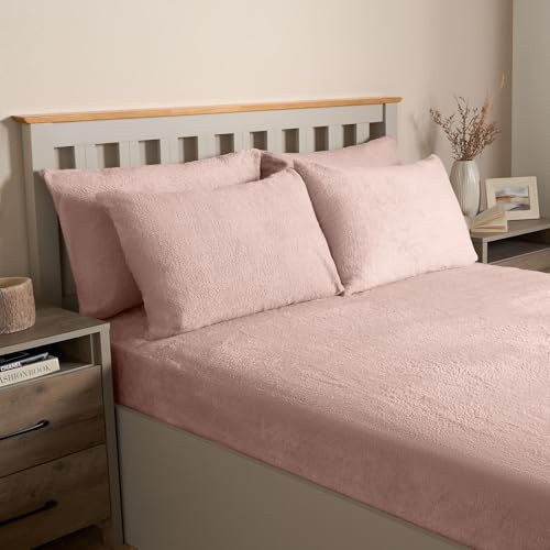 OHS Teddy Fleece Pillow Cases 2 Pack, Side Sleeper Warm Cosy Soft Teddy Bear Pillow Cases 2 Pack Fluffy Fleece Hotel Quality Thermal Pillowcases Luxury Bedding, Blush
