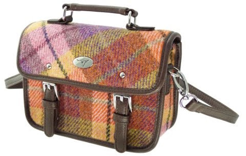 Glen Appin Harris Tweed Bervie Mini-Umhängetasche mit verstellbarem und abnehmbarem Schultergurt, 124 Pfirsichviolett kariert, s