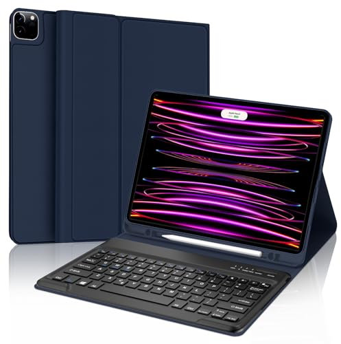 SENGBIRCH Keyboard Case for iPad Pro 12.9 2022 6th Generation / 2021 5th Generation,UK Layout Detachable Keyboard Case for iPad Pro 12.9 Inch 2020/2018 4th Gen/3th, Deep Blue