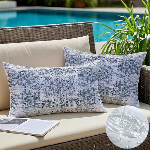 Vorysum Outdoor Kissen 30x50 cm Boho Schwarz Sofakissen Vintage Dekokissen Wetterfest Kissenbezug Abstrakte Kissenhülle Herbst Zierkissenbezüge für Wohnzimmer Garten Couch 2er Set