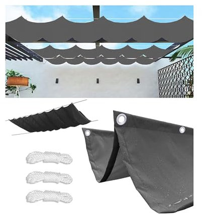 Voile Ombrage Rétractable Vague 3x4M(LXL) Imperméable Rectangulaire Toile D'ombrage Filet D'ombrage Bâche Ombrage Protection UV Solaire pour Jardins Balcons Terrasse Pergola Gris foncé