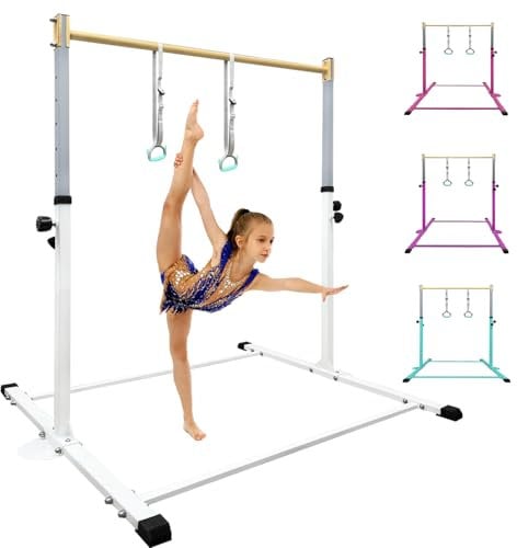 HomeSun Gymnastikstange für Kinder Robuste Kip Bar mit Ringen horizontale Turnreck für Heimtraining Höhenverstellbar 90-150cm Trainingsgerät bis 100 kg Alter 3-15