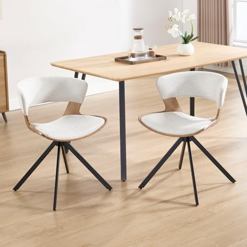 chairus Juego de 2 Sillas de Comedor Maderas Sillas de Cocina Rústicas,Sillas de Salón Tapizado en Lino Sillas de Restaurante con Patas Negras para Hogar/Cafetería,Beige