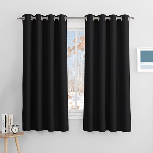 PONY DANCE Blackout Eyelet Curtains, Black, 2 Panels, 52 x 72 Inch | Thermal Insulated 72 Inch Long Curtains for Living Room, Room Darkening Drapes for Bedroom, Dining or Patio Doors