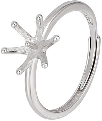 CRAFTYMELODY Anillo de plata de ley 925 con base ajustable en blanco con 6 puntas de dedo componente, bandeja de 8 x 6,5 mm, ajuste de cabujón de piedras preciosas para hacer aretes y joyas