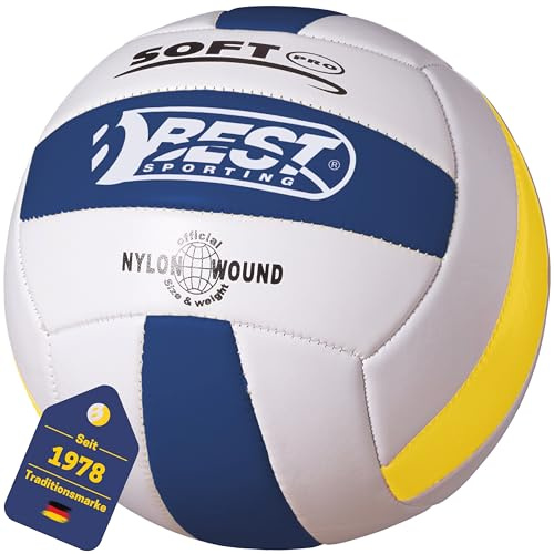BEST SPORTING Volleyball Soft Touch – Größe 5, 18-Panel-Design – Indoor Ball aus weichem Synthetikleder – formstabil & leicht – Top Flugeigenschaften – gelb blau weiß Ball für Training & Spiel