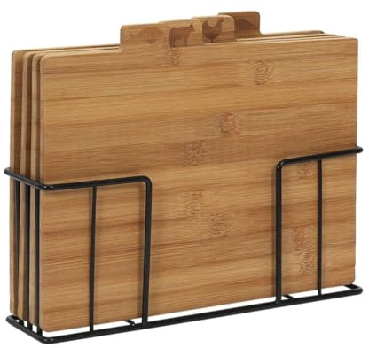 AltoBuy Lot de 4 Planches à Découper avec Socle Métal Noir - DESCO