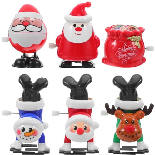 STOBAZA Christmas Wind up Toys, Christmas Stocking Fillers, Stocking Stuffers Gadgets for Kids Party Bag Fillers, Santa Claus Snowman Reindeer Clockwork Toy Holiday Party Favors, 6 Pack