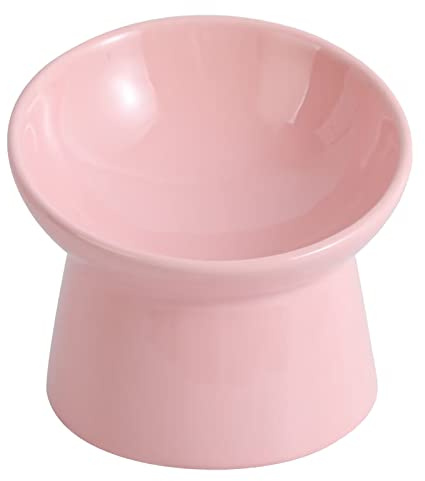 LIONWEI LIONWELI Gamelle Surélevée en Céramique - Bol Surélevé et Incliné Anti-Vomissement - 280 ML Gamelle pour Grand Chat - Bol de Nourriture en Céramique Compatible Lave-Vaisselle - Rose