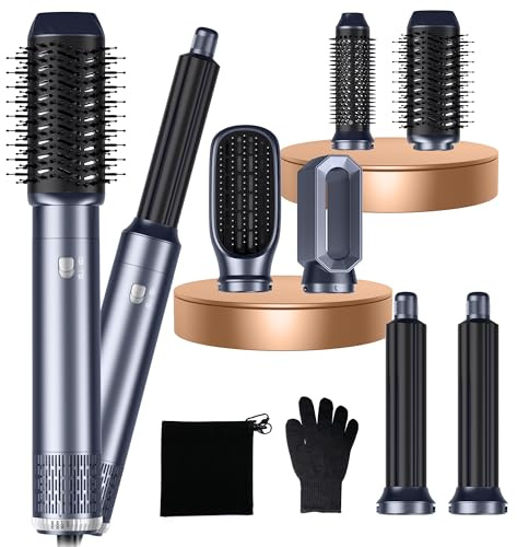 Haarstyler Airstyler 6 in 1 Hairstyler mit Stylingbürsten, Rundbürstenföhn, Warmluftbürste, Hot Brush, Lockenstab Automatisch für Glätten, Trocknen, Locken, Volumen, 1000W