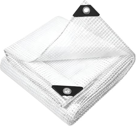 4m x 6m Clear Leno Tarpaulin - Super Heavy-Duty Waterproof 300?GSM Reinforced Transparent Tarp Sheet with Mesh Support, Strengthened Corners - UV?Resistant Cover for Garden, Greenhouse, Groundsheet