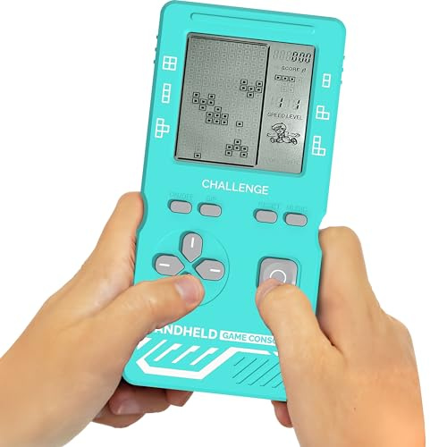 Silvergear® Retro Handheld Spielkonsole Blockspiel | Tragbare Tetris Konsole mit 26 Spielen | Mini Konsole für Kinder und Erwachsene | Maße 15,7×7,7×2CM | Mintgrün