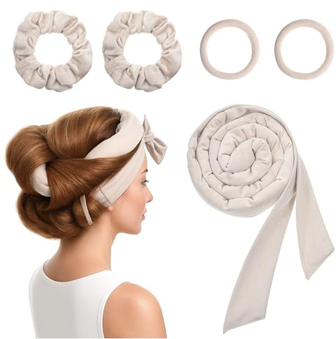 DOPENSPI 5 Stück Heatless Curls,Lockenband ohne Hitze Set mit Haargummis Samt heatless curls Band Hair Curler Overnight DIY Hair Curler Rollers Set Haarband Wave Formers für Mittleres Langes Haar
