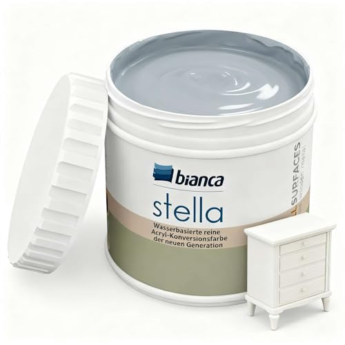 Bianca Stella Peinture pour meubles sans ponçage – Peinture parfumée à l'eau pour meubles en bois, armoires de cuisine, table, chaise, gris brouillard, brillante, résistante aux rayures, haute