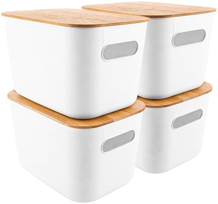 MIVIDE Boîtes de Rangements Empilables avec Couvercle en Bambou, 4pcs