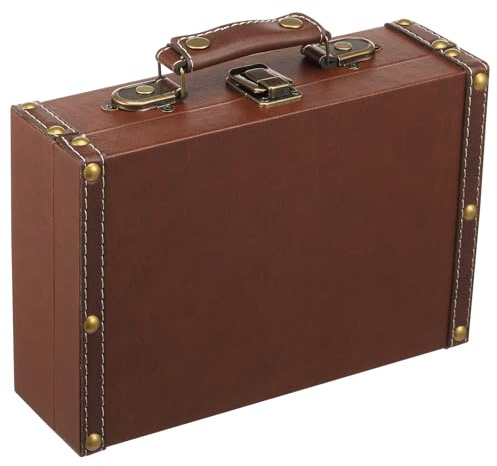 Leder-Aufbewahrungskoffer,Vintage-Schatzkiste mit Riegelverschluss und Griff,Aufbewahrungsbox im Kofferdesign,Ottomane aus Kunstleder im Landhausstil als Aufbewahrungsbank für Wohnzimmer,Schlafzimmer