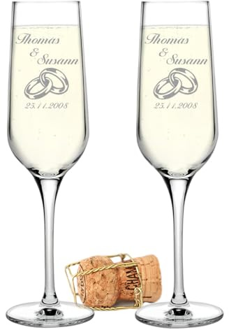 polar-effekt 2 Sektgläser mit Gravur von Namen, Datum Proseccogläser Geschenk zur Hochzeit für das Brautpaar Kristallgläser