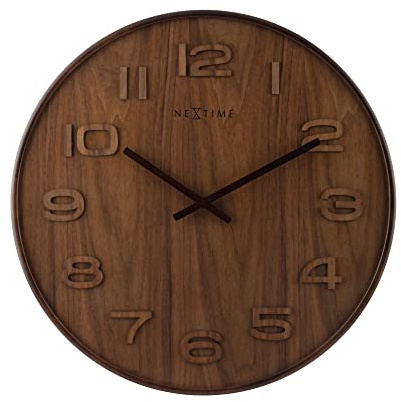 NeXtime Wanduhr WOOD WOOD MEDIUM, rund, aus Holz, Braun, ø 36 cm