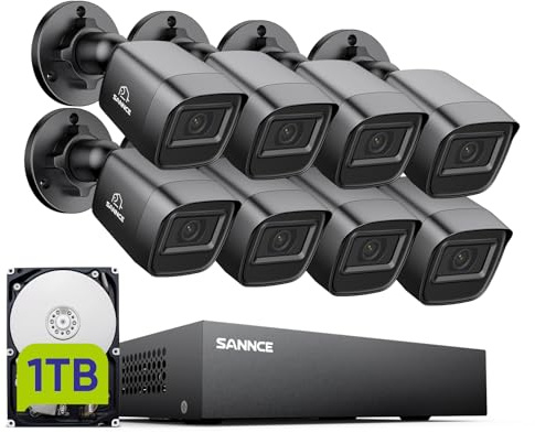 SANNCE 2MP Überwachungskamera Aussen Set, 8×1080P Bullet Analoge Kameras | 5-in-1-CCTV-DVR-Recorder 1TB HDD, Intelligenter Personen-/Fahrzeugerkennung, Nachtsicht, Bewegungsalarm, Fernzugriff