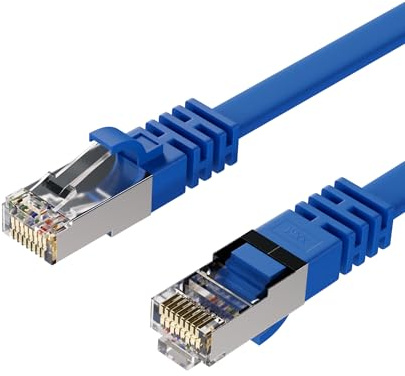 Kabelbude.eu Netzwerkkabel RJ45 Patchkabel Flachkabel Ethernet LAN CAT 7 U/FTP slim blau 7,5m