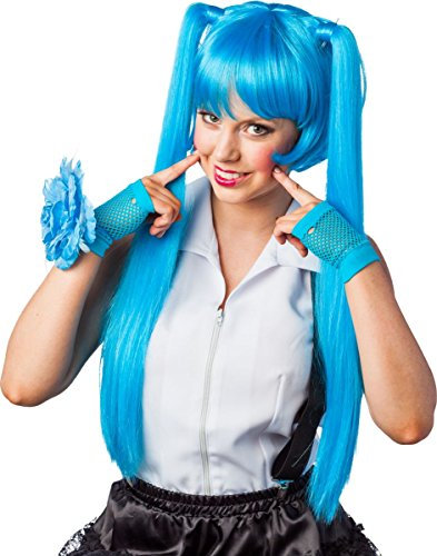 Orlob Fasching Damen Perücke Mangaperücke mit Zöpfen türkis